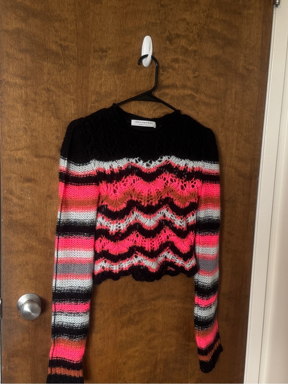 NWOT Philosophy Di Lorenzo Serafini Wool Cropped Zigzag Knit Sweater Size 2